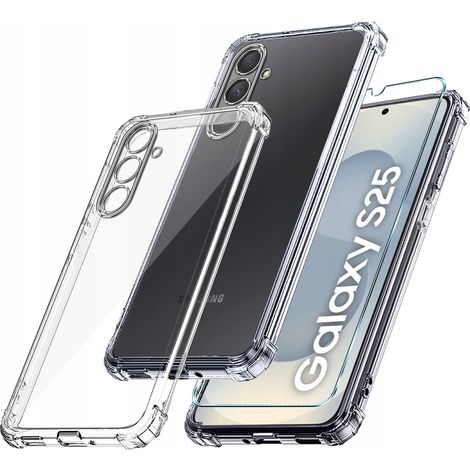 Funda para Samsung Galaxy S25, antichoque, transparente, con parte trasera transparente y cristal. (1/5)