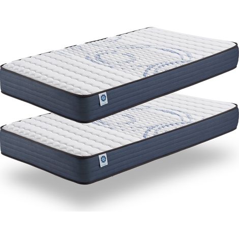 Pack de 2 matelas Perfect Sleep 80x200 cm - Soutien Blue Latex - Mousse à mémoire de forme HR - Noyau de polyuréthane - 7 Zones de Confort - Tissu 3D Respirant - 15 cm