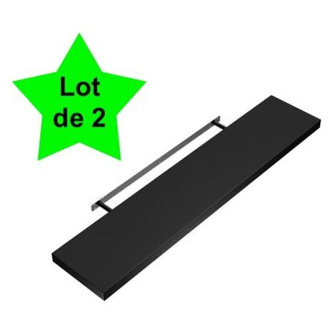 Lot de 2 Étagères murales flottantes 90 cm en MDF Noir. Tablette à fixer au mur (1/5)