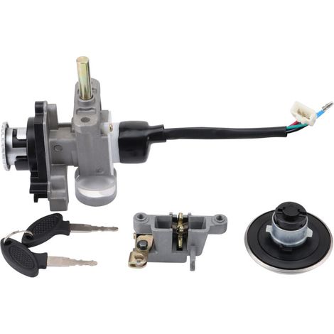 Comprend un kit antivol 3 en 1 pour moto avec clé, contacteur d'allumage, antivol et compatibilité avec les motos universelles de 50 à 150 cm3, interrupteur électrique, antivol de direction et antivol (1/5)