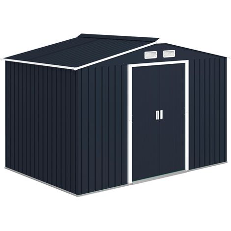 Cabane de rangement avec porte coulissanteen 2,77 x 1,95 x 1,92cm Métal Kohlegrau