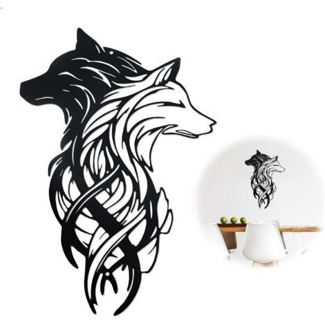 Décoration murale tête de loup en métal, idéale pour la chambre, le jardin ou toute autre pièce. Cadeau parfait pour l'intérieur et l'extérieur. (1/5)