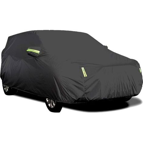 Housse de voiture extérieure, respirante, anti-UV, résistante à la poussière et à la neige, avec boucle fixe, bande réfléchissante (Noir, 4.8 x 1,8 x 1,5 m) (1/5)