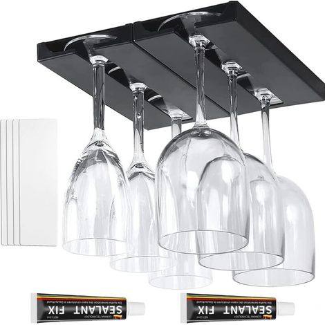 Porte-Verres Suspendu Auto-Adhésif pour Armoire – Noir, Cuisine, Bar et Restaurant (1/4)