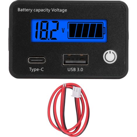 Moniteur de batterie numérique, écran LCD, DC 8 à 30V, Port USB Type C, capacité, compteur de tension pour voiture, moto, bateau