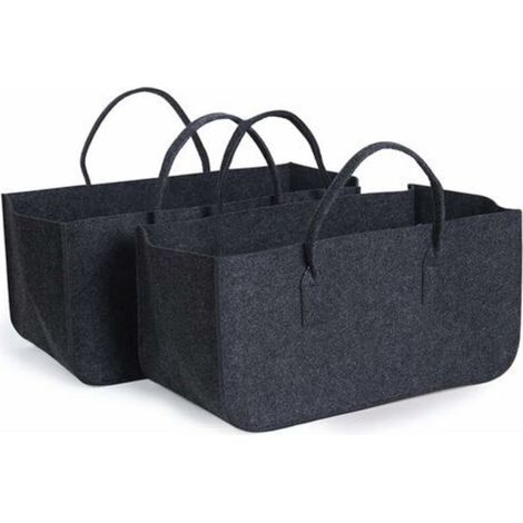 Log Holder Bag, 2pcs Fireplace Log Basket, Firewood Basket, Storage Bag for Newspapers, Picnic Baskets, Toys, Shopping, etc (Gray, 50 x 25 x 25 cm) (1/5)