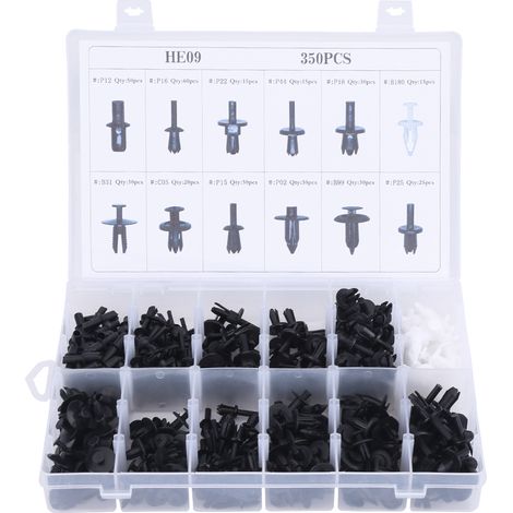 Kit 350 pièces clips plastique pour carrosserie auto, rivets poussoirs assortis, fixations garnitures moulures, tournevis inclus (1/5)