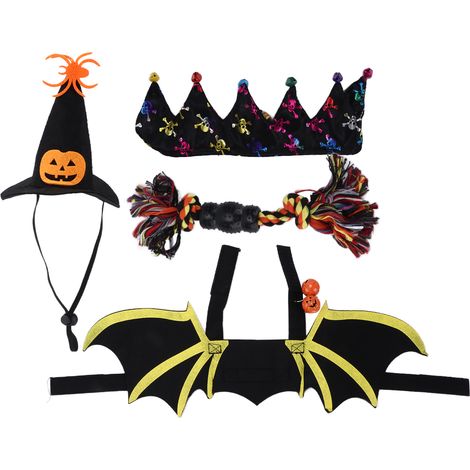 Ensemble de 4 pièces pour déguisement d'Halloween : chauve-souris pour chien et chat. Accessoires inclus. Décoration idéale pour les fêtes costumées et les soirées déguisées. (1/5)