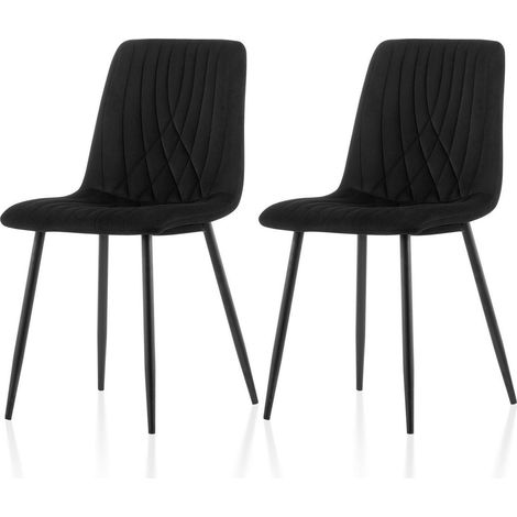 Esszimmerstühle 2er-Set Samt mit hoher Rückenlehne, ergonomisch, belastbar bis 150kg, Schwarz (1/5)