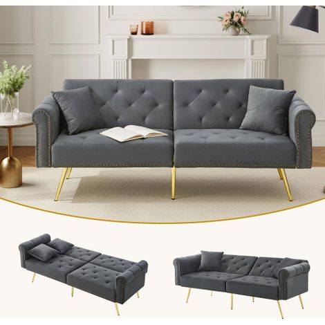 Modernes 2-Sitzer-Schlafsofa – Samtbezug, Rückenlehne mit 3-stufiger Verstellung & vergoldete Metallfüße Stilvolles Sofa mit Schlaffunktion – platzsparend, belastbar, ideal für kleine Räume