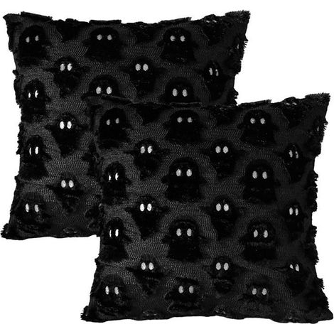 HOXILEELEO - Lot de 2 housses de coussin décoratives d'Halloween - 45 x 45 cm Pour canapé, salon, jardin, chambre à coucher et extérieur - Noir (1/5)