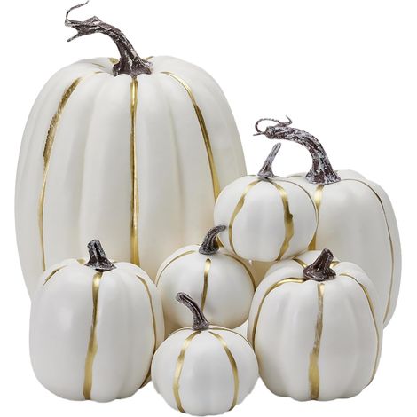 Kit Décoration 7 Citrouilles Blanches en Mousse pour Halloween, Accessoire Artificiel pour Table