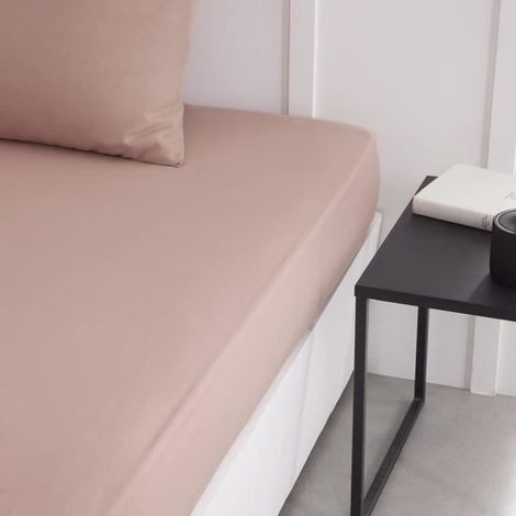 Drap housse TODAY Essential - 90 x 190 cm - 1 personne - 100% Coton uni - Rose des sables (1/2)