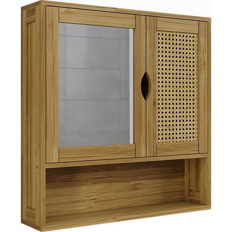Armoire de toilette Liora, bambou/rotin, 56x58cm avec miroir, Vicco