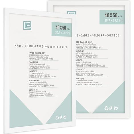 ORION91oficial® - Pack Marco de Madera  Fácil Montaje  40x50 cm  Color Blanco  Moldura 30x15 mm  Cristal Acrílico Resina Plástica  Colgadores y Herrajes Incluidos  Colgar Pared Horizontal o Ver (1/5)