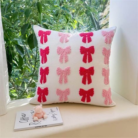 Taie D'oreiller - Broderie Nœud - 45 x 45 cm - Pour Canapé, Lit, Salon, Chambre - Polyester - 1 Pièce (1/5)