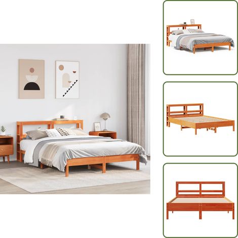 The Living Store Estructura de cama sin colchón madera maciza marrón 135x190 cm - Estructura de cama