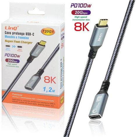 Câble D'extension Usb-c Mâle Femelle Type-c 8k Charge Pd100w 1.2mt 20gbps T20g1 (1/5)