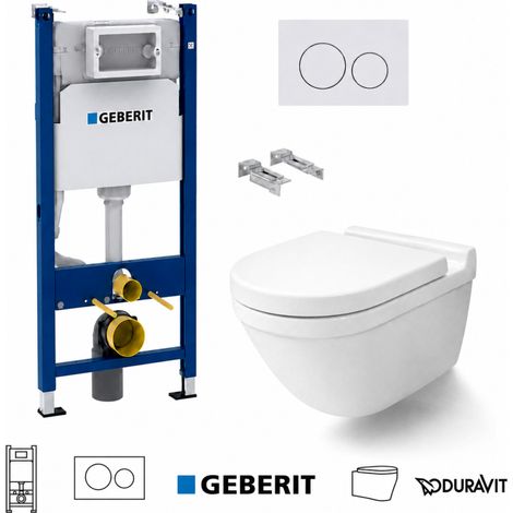 Pack WC inodoro suspendido con bastidor GEBERIT Duofix c/pulsador Delta blanco 20 c/wc Starck 3 blanco brillo suspendido Rimless Duravit (1/4)
