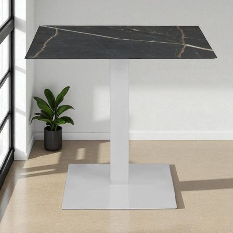 Tavolo bar pub ristorante 80x80 cm per esterno base bianca piano HPL Marmo Nero H 74 (1/5)