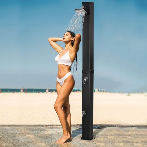 Douche solaire extérieure 40L avec douche à pieds et pommeau de douche pluie,température de l’eau jusqu’à 60°C,matériau de fixation inclus,noir