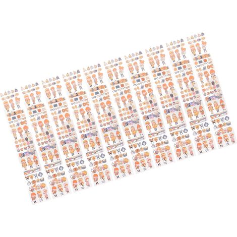10 feuilles de ruban adhésif PET long, autocollants décoratifs mignons de style dessin animé pour calendrier, type 16