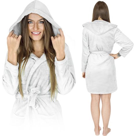 Peignoir femme, chaud, long, à capuche, doux, taille S, cadeau d'anniversaire (1/5)