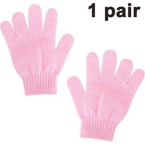 Gants de bain exfoliants double texture pour la douche, le spa, les massages et les gommages corporels, éliminent les cellules mortes, gants avec boucle de suspension (1 paire de gants) (1/5)