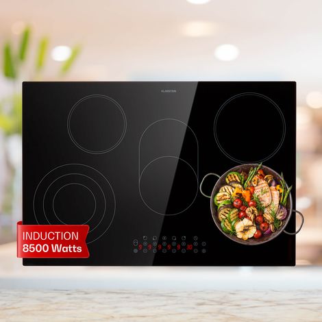 Klarstein Plaque Induction 8500W, Plaque de Cuisson Electrique à Induction, Plaque Induction Encastrées 5 feux, Tables de Cuisson, Plaques chauffantes ThermoBoost, Rechaud Electrique pour la Cuisine