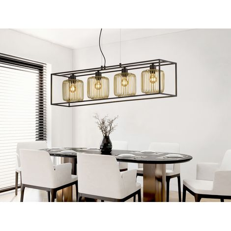 Hängelampe Pendellampe Esstischlampe schwarz gold 4 flammig Retro Käfig L 110 cm (1/5)