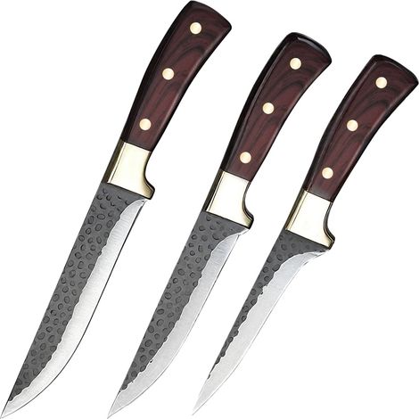 Juego de cuchillos de chef, diseño ergonómico, acero inoxidable de alta calidad, negro. (1/2)
