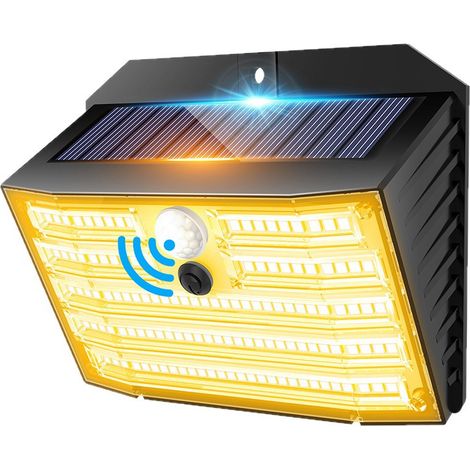 Lampe Solaire Extérieure Murale 126 LED, Applique Solaire Lumière Chaude avec Détecteur de Mouvement PIR et Capteur Crépusculaire, IP65 Étanche, 5 W, Autonomie 6-12 h, Éclairage d’Ambiance pour Jardin (1/4)