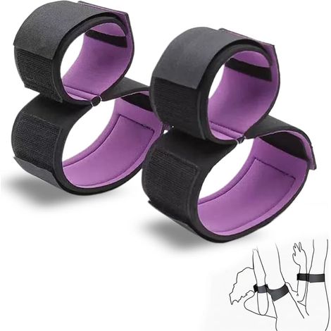 Yogagurt-Set – 2-teilig – Weicher, lila-schwarzer Stoff – Verstellbar für Handgelenke und Knöchel – Für Flexibilitäts- und Dehnungsübungen – Größe S/M (1/5)