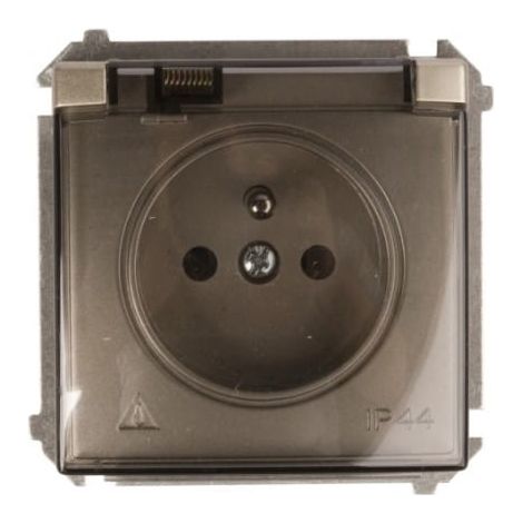 Simon Basic Spritzwassergeschützte Steckdose mit/mit IP44 und Rauchschutzklappe, satiniert BMGZ1B.01/29a