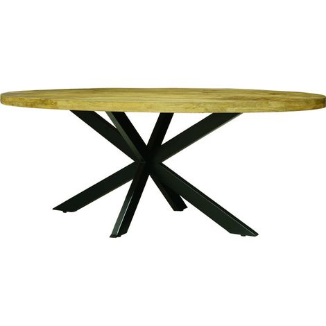 Kerela Oval Dining Table Spider Leg - Mango Wood/Iron - L100 x W200 x H76 cm - PP Sawn Finish - Assembly Required