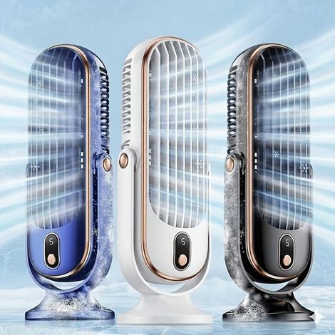 BelleRise - Ventilateur de bureau portable USB (Nouvelle version améliorée 2026) — Design compact à double hélice, 5 vitesses réglables — Blanc (1/4)