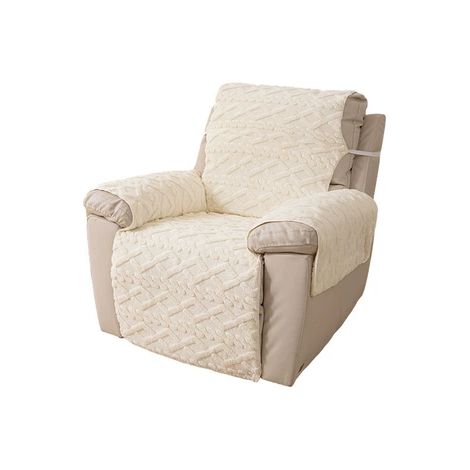 Juego de 3 fundas elásticas beige para reposabrazos de sillones reclinables y sofás con bolsillos laterales para mayor protección. (1/5)