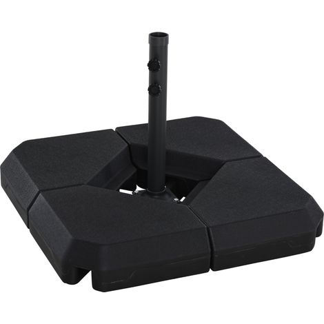 Base para sombrilla Ø48mm 4 pesos rellenables agua/arena 60L soporte cruz acero 80x80x56cm negro