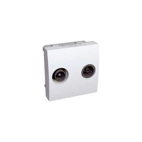 Prise TV-FM blanche 1 entrée - 2 sorties IEC mâle + IEC femelle format 45X45mm clipsable ALTIRA SCHNEIDER ELECTRIC ALB45327 (1/2)