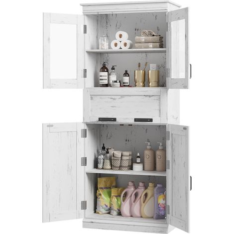 Colonne Salle de Bain avec 4 Portes et 1 Tiroir, Armoire Salle de Bain, Étagères Réglables, 60x30x170 cm, blanc