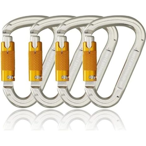 Mousqueton d'escalade en aluminium à verrouillage automatique, mousqueton robuste pour l'escalade et la descente en rappel, lot de 4-DOU