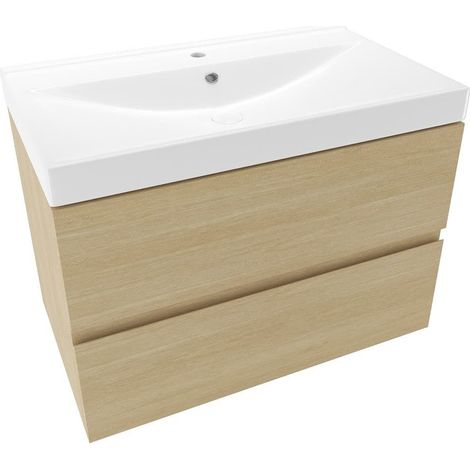 Verona Badmöbel 80×50×45,5 cm zur Wandmontage, ohne Waschbecken, helles Holz (VERONA80SDBU)