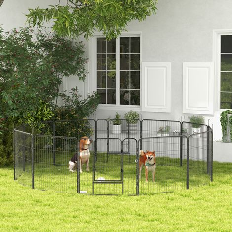 Parque para cachorro 80 cm, 12 paneles, 2 puertas, acero gris DESVIAE (1/5)