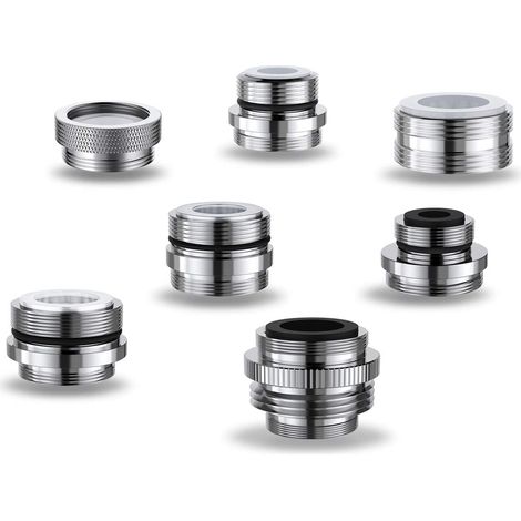 Set mit 7 Wasserhahn-Schlauchadaptern in verschiedenen Größen, aus massivem Messing, kompatibel mit abnehmbaren Spülbecken-Luftsprudlern