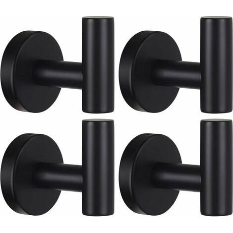 Wall-mounted towel hook, bathroom coat hook, robe hook, matte black, SUS 304 heavy-duty stainless steel, towel and bathrobe hanger, wardrobe sponge hook (1/4)