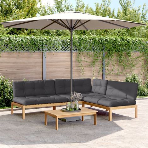 4-tlg. Garten-Sofagarnitur aus Paletten mit Kissen Akazienholz (1/5)