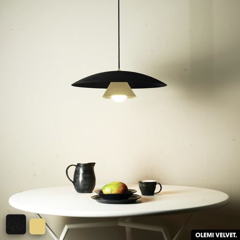 Lampe de suspension en velours - OLEMI VELVET  NOIR - CITRON (1/2)