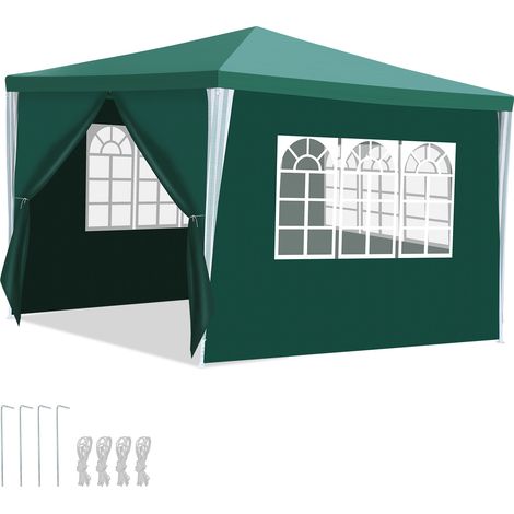 TolleTour Pavillon Partyzelt mit Seitenwänden, Reißverschlusstür & Fenstern, UV-geschützt, 3x3m Grün