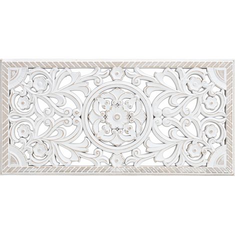 Spetebo – Ornement mural en bois blanc shabby 61x30 cm – Décoration vintage rectangulaire – Accroche-regard pour intérieur