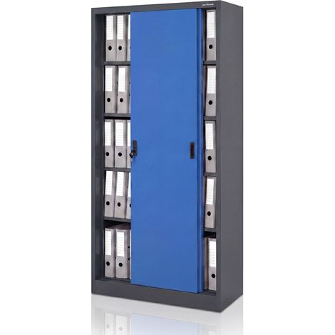 Metall-Büroschrank mit Schiebetüren, Anthrazit-Blau, 900x1850x400 mm: KUBA